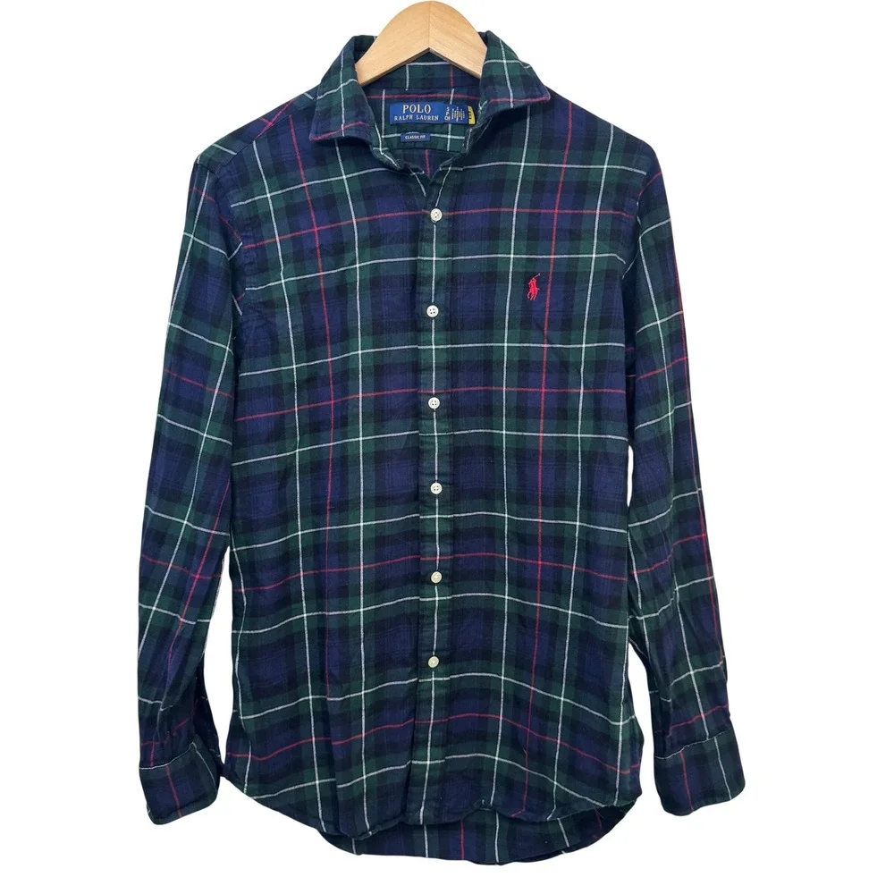 Polo Ralph Lauren Mens Shirt Small Classic Fit Plaid Button Down Cotton‎